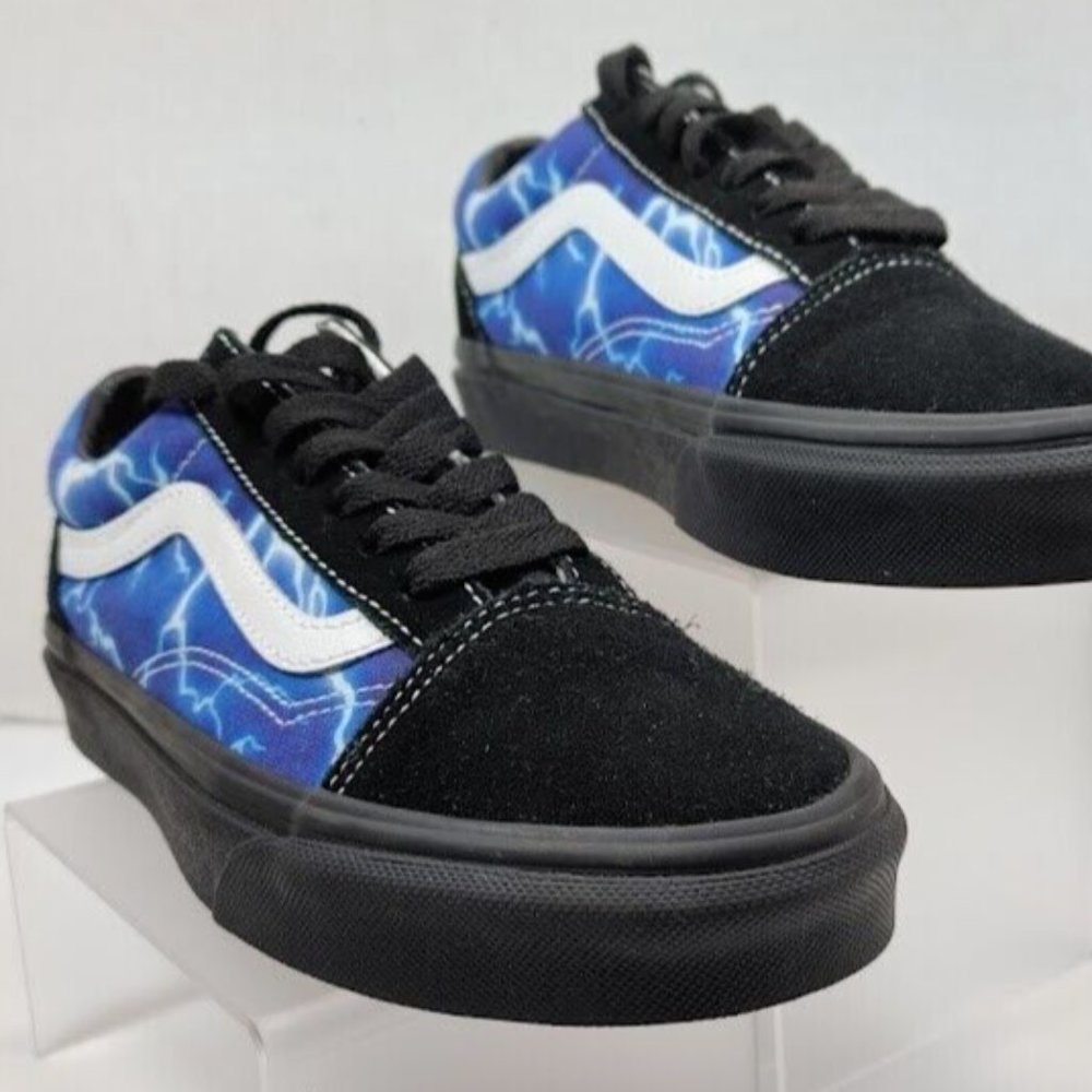 Vans® Old Skool™ Lightning Black & Blue Skate Shoes Size US Men's 4.5 Women's 6